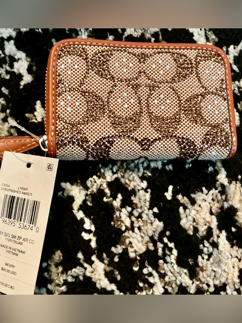 NWT Coach Crystal signature Jaquard zip around case Burnt Amber
